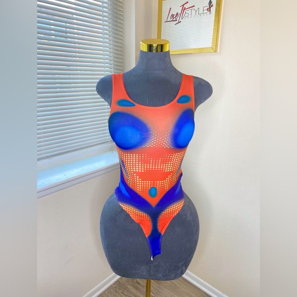 Orange Blue Summer Bodysuit Top